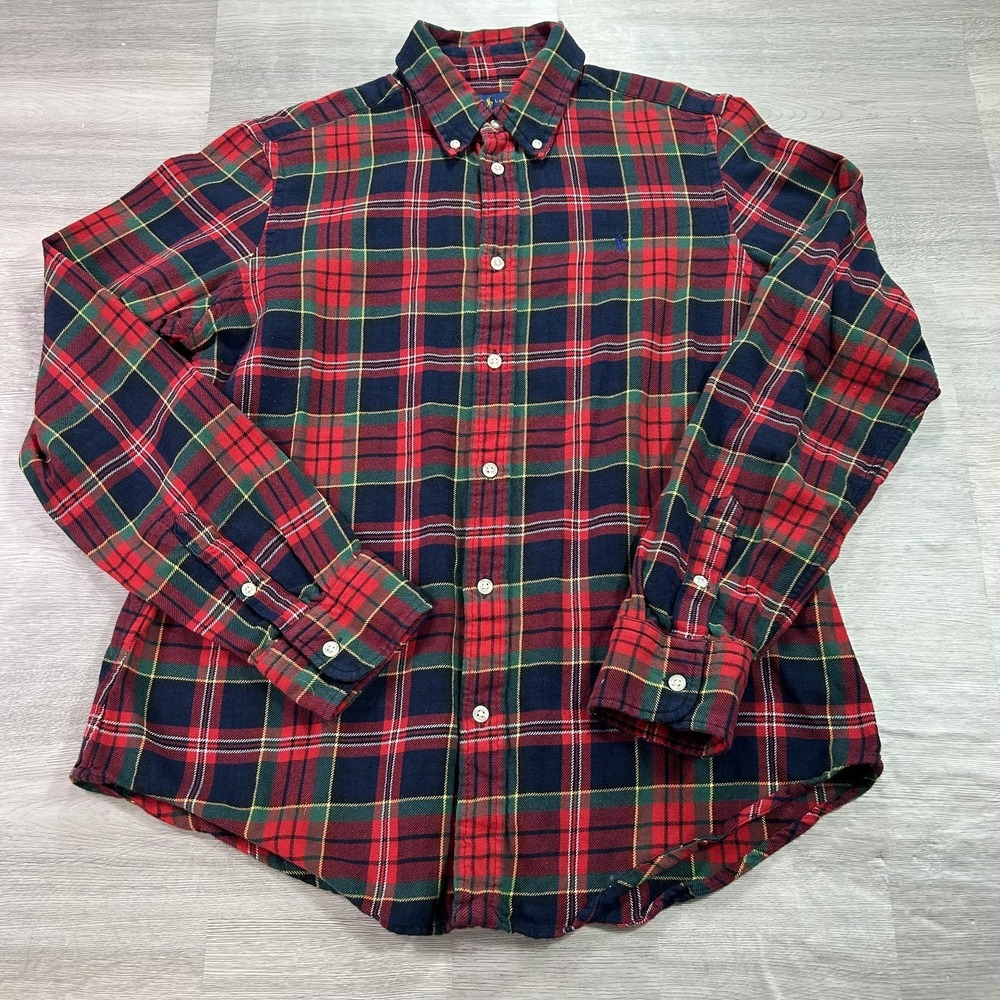 Ralph Lauren Shirt Mens Large Red Plaid Flannel Button Up Long Sleeve Casual